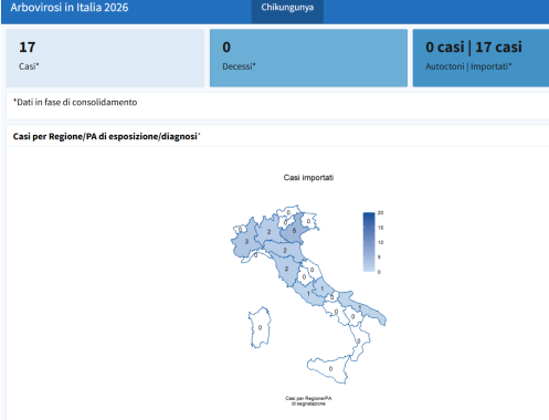 I casi di Chikungunya nelle regioni italiane (Fonte: Iss)