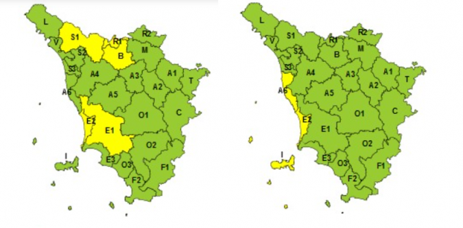 La mappa dell'allerta della Regione Toscana