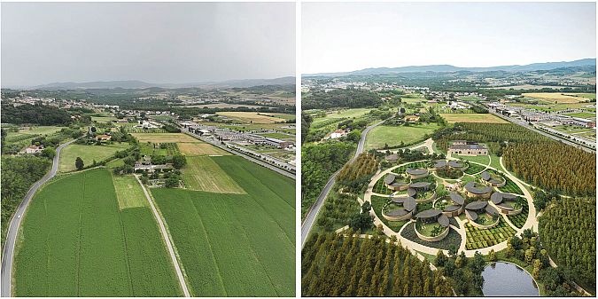 L'area come è attualmente e il rendering del progetto