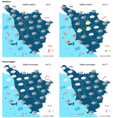 Le previsioni meteo del consorzio Lamma per sabato 14 Febbraio mappa