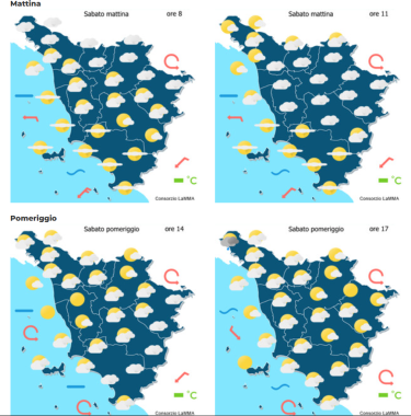 Le previsioni meteo del consorzio Lamma per sabato 21 Marzo mappa
