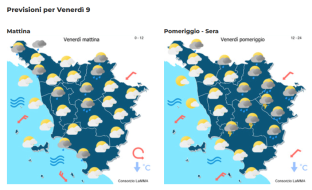 Le previsioni del consorzio Lamma per venerd&igrave; 9 Ottobre