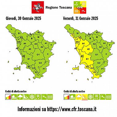La mappa dell'allerta della Regione Toscana