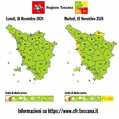 La mappa dell'allerta della Regione Toscana