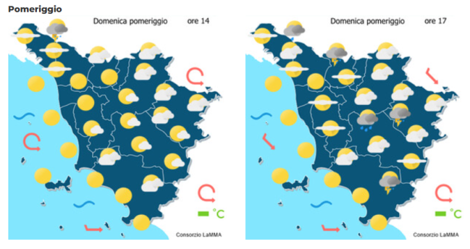 Le previsioni meteo del consorzio Lamma per il pomeriggio del 2 Agosto 2026