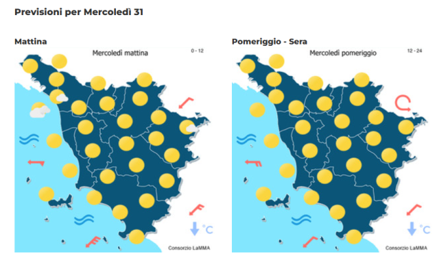 Le previsioni meteo del consorzio Lamma per mercoled&igrave; 31 Dicembre 2025