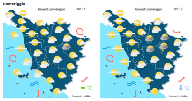 Le previsioni meteo del consorzio Lamma per il pomeriggio del 5 Giugno 2025