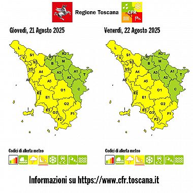 La mappa dell'allerta della Regione Toscana