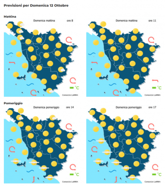 mappa previsioni del consorzio Lamma per domenica 12 Ottobre